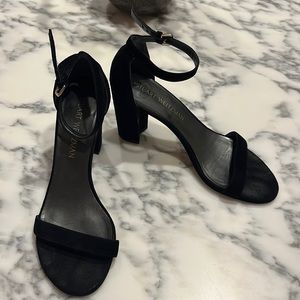 Stuart Weitzman NearlyNude Black Suede Sandal 7.5